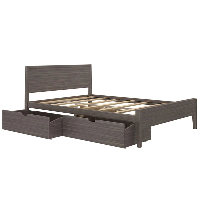 Cama de matrimonio blanca/arcilla con cabecero de paneles y cajones de almacenamiento, para 2 personas
