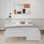 Cama de matrimonio blanca/arcilla con cabecero de paneles y cajones de almacenamiento, para 2 personas