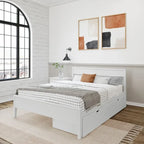 Cama de matrimonio blanca/arcilla con cabecero de paneles y cajones de almacenamiento, para 2 personas