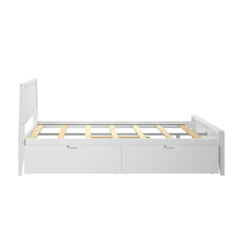 Cama de matrimonio blanca/arcilla con cabecero de paneles y cajones de almacenamiento, para 2 personas