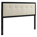 Cabecero tapizado capitoné king size beige - Marco de madera negra
