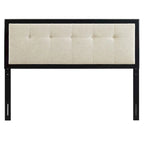 Cabecero tapizado capitoné king size beige - Marco de madera negra