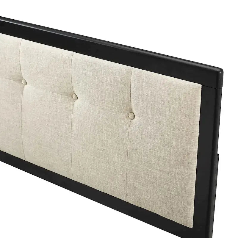 Cabecero tapizado capitoné king size beige - Marco de madera negra