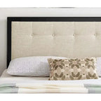 Cabecero tapizado capitoné king size beige - Marco de madera negra