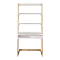 Escritorio tipo escalera bicolor blanco natural con cajón, para 1 persona