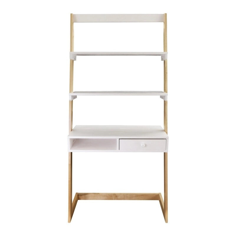 Escritorio tipo escalera bicolor blanco natural con cajón, para 1 persona