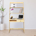 Escritorio tipo escalera bicolor blanco natural con cajón, para 1 persona