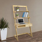 Escritorio tipo escalera bicolor blanco natural con cajón, para 1 persona