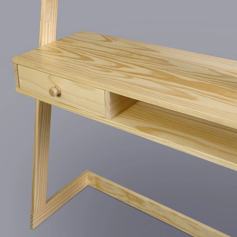 Escritorio tipo escalera bicolor blanco natural con cajón, para 1 persona