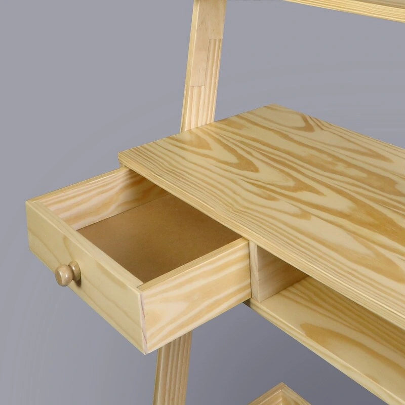 Escritorio tipo escalera bicolor blanco natural con cajón, para 1 persona