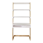 Escritorio tipo escalera bicolor blanco natural con cajón, para 1 persona