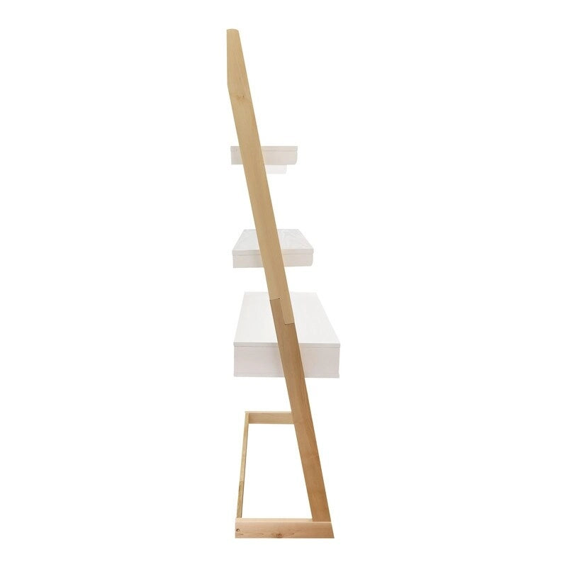 Escritorio tipo escalera bicolor blanco natural con cajón, para 1 persona