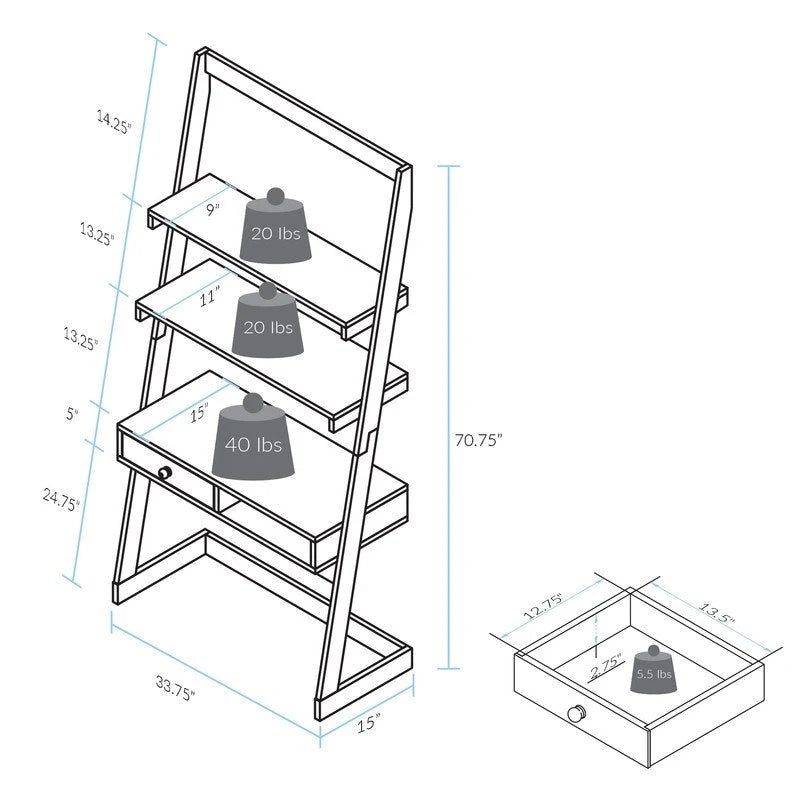 Escritorio tipo escalera bicolor blanco natural con cajón, para 1 persona