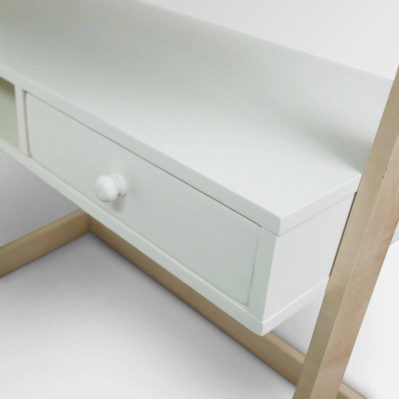 Escritorio tipo escalera bicolor blanco natural con cajón, para 1 persona
