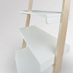 Escritorio tipo escalera bicolor blanco natural con cajón, para 1 persona