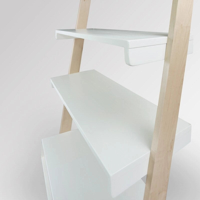 Escritorio tipo escalera bicolor blanco natural con cajón, para 1 persona