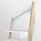 Escritorio tipo escalera bicolor blanco natural con cajón, para 1 persona