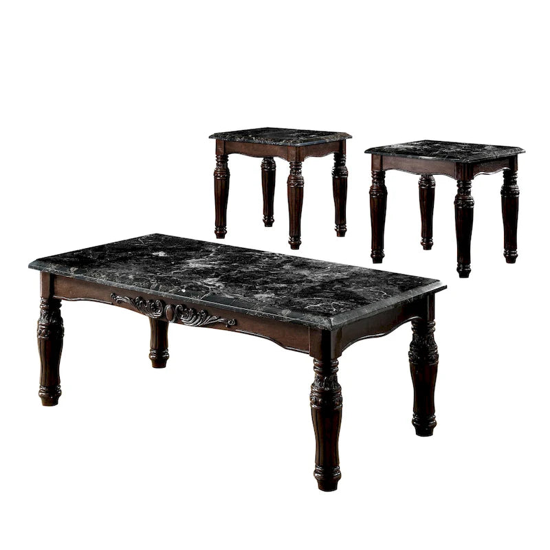 Juego de mesa de centro y mesas auxiliares Haia tradicionales de madera de espresso de 3 piezas de Furniture of America