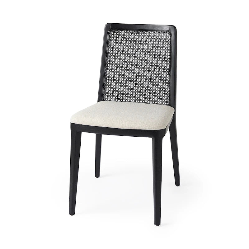 Silla de comedor sin brazos Clara con asiento crema y madera marrón claro