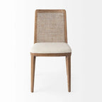 Silla de comedor sin brazos Clara con asiento crema y madera marrón claro