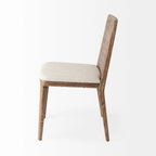 Silla de comedor sin brazos Clara con asiento crema y madera marrón claro