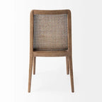 Silla de comedor sin brazos Clara con asiento crema y madera marrón claro