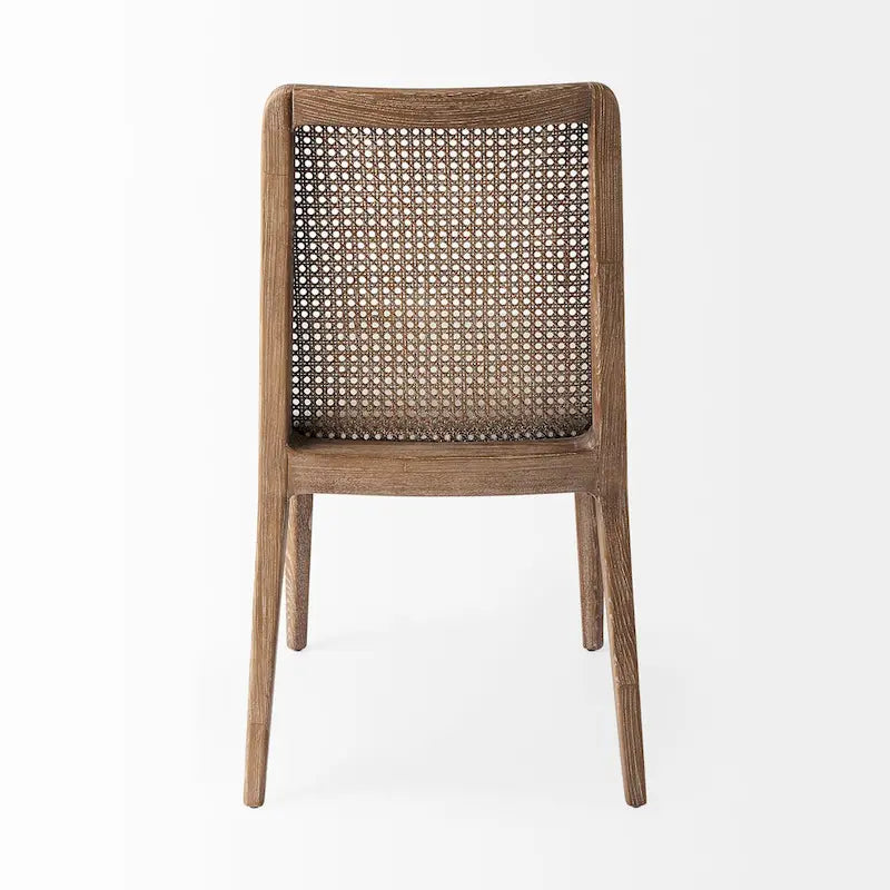 Silla de comedor sin brazos Clara con asiento crema y madera marrón claro