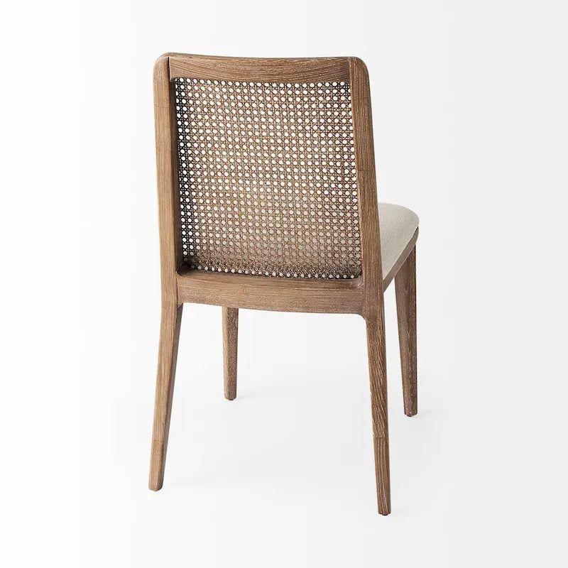 Silla de comedor sin brazos Clara con asiento crema y madera marrón claro
