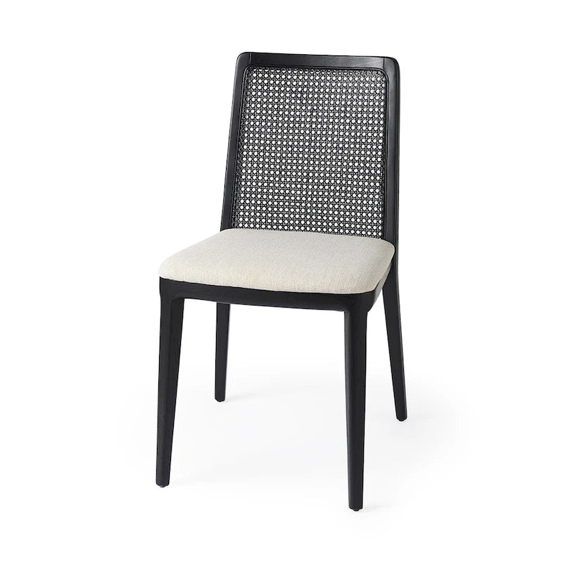 Silla de comedor sin brazos Clara con asiento crema y madera marrón claro