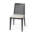 Silla de comedor sin brazos Clara con asiento crema y madera marrón claro