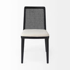 Silla de comedor sin brazos Clara con asiento crema y madera marrón claro