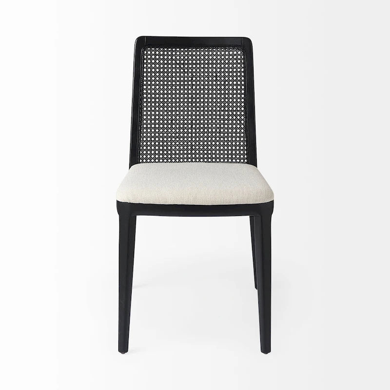 Silla de comedor sin brazos Clara con asiento crema y madera marrón claro
