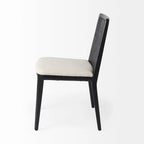 Silla de comedor sin brazos Clara con asiento crema y madera marrón claro