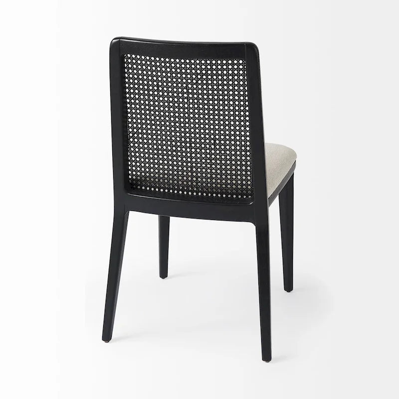 Silla de comedor sin brazos Clara con asiento crema y madera marrón claro
