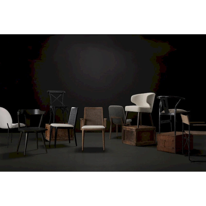 Silla de comedor sin brazos Clara con asiento crema y madera marrón claro