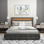 Cama de plataforma tapizada LED tamaño Queen gris con cajones de almacenamiento, para 2 personas