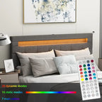 Cama de plataforma tapizada LED tamaño Queen gris con cajones de almacenamiento, para 2 personas
