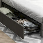 Cama de plataforma tapizada LED tamaño Queen gris con cajones de almacenamiento, para 2 personas