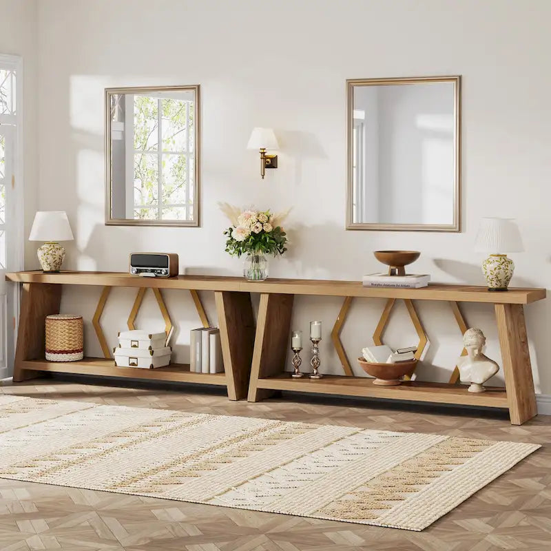 Mesa de sofá consola marrón de 70.9" con estantes de almacenamiento