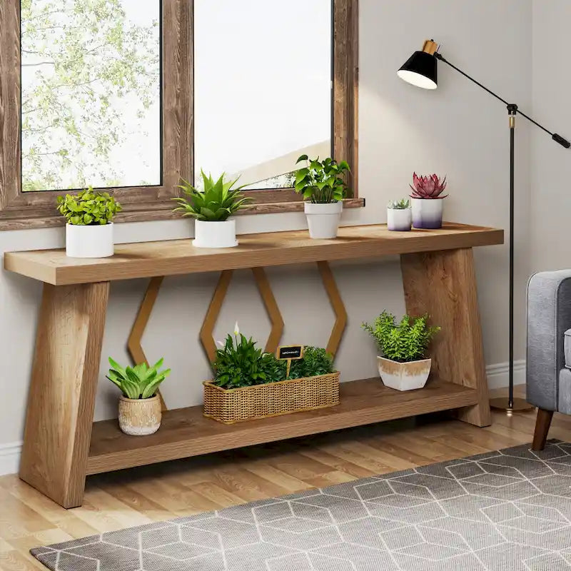 Mesa de sofá consola marrón de 70.9" con estantes de almacenamiento