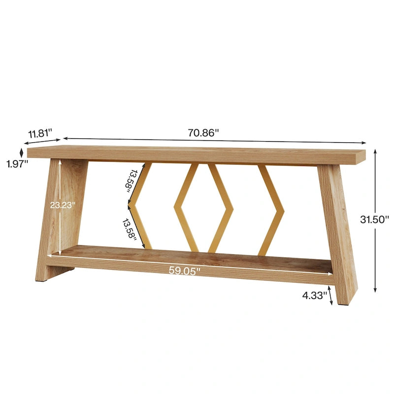Mesa de sofá consola marrón de 70.9" con estantes de almacenamiento
