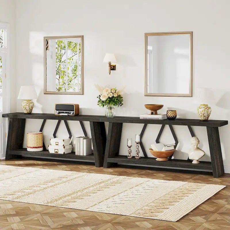 Mesa de sofá consola marrón de 70.9" con estantes de almacenamiento