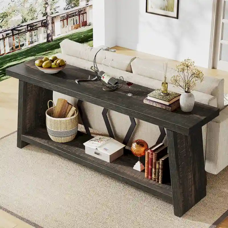 Mesa de sofá consola marrón de 70.9" con estantes de almacenamiento