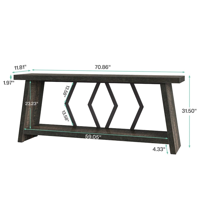 Mesa de sofá consola marrón de 70.9" con estantes de almacenamiento