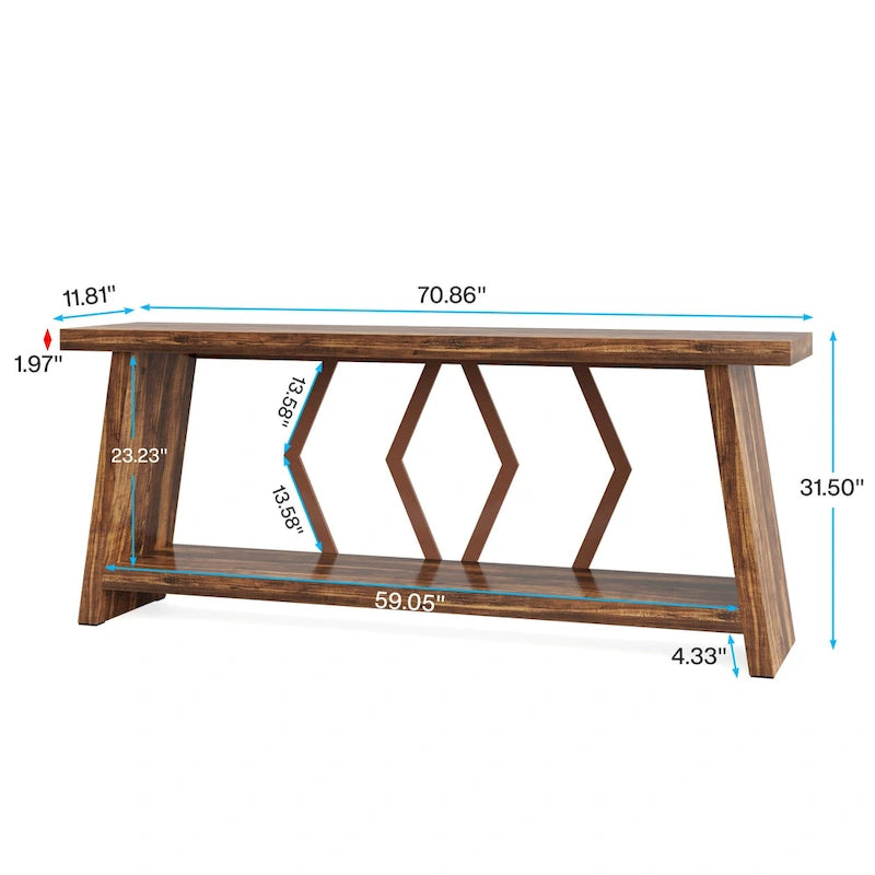 Mesa de sofá consola marrón de 70.9" con estantes de almacenamiento