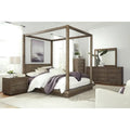 Estructura de cama King estilo dosel de pino oscuro