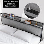 Cama Plataforma Gris King con Cajones de Almacenamiento y Estación de Carga, para 2 personas