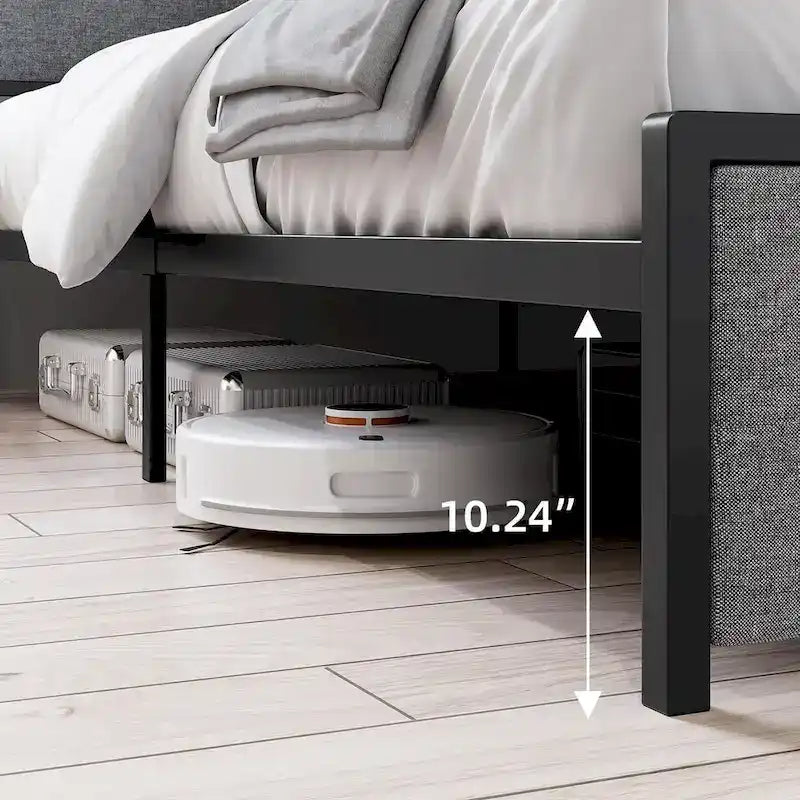 Cama Plataforma Gris King con Cajones de Almacenamiento y Estación de Carga, para 2 personas