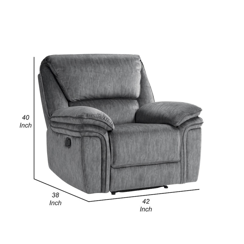Sillón reclinable manual de microfibra gris, 1 plaza