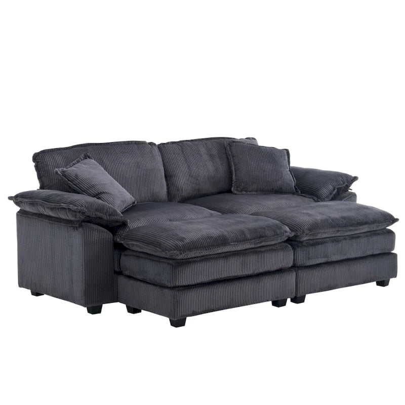 Sofá Loveseat de Pana Gris/Amarillo/Blanco/Naranja/Verde, de 2 Plazas, con 4 Cojines y 2 Otomanas